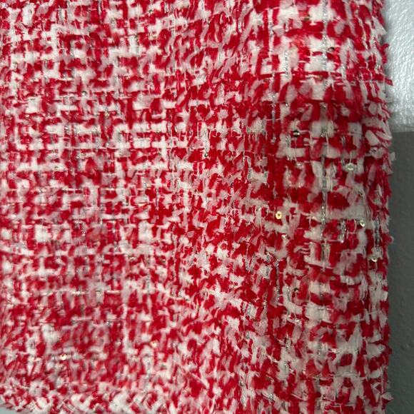 Sandro Paris Red White Tweed Mini Skirt FR 42 US 10 Bouclé Holiday Workwear - Picture 6 of 11